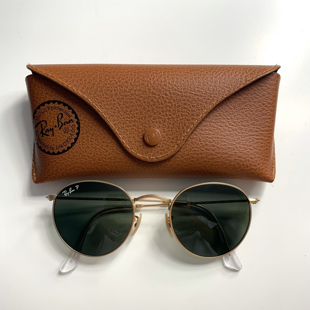 POLARIZED RAYBANS WORN ONCE in the style: ROUND METAL
